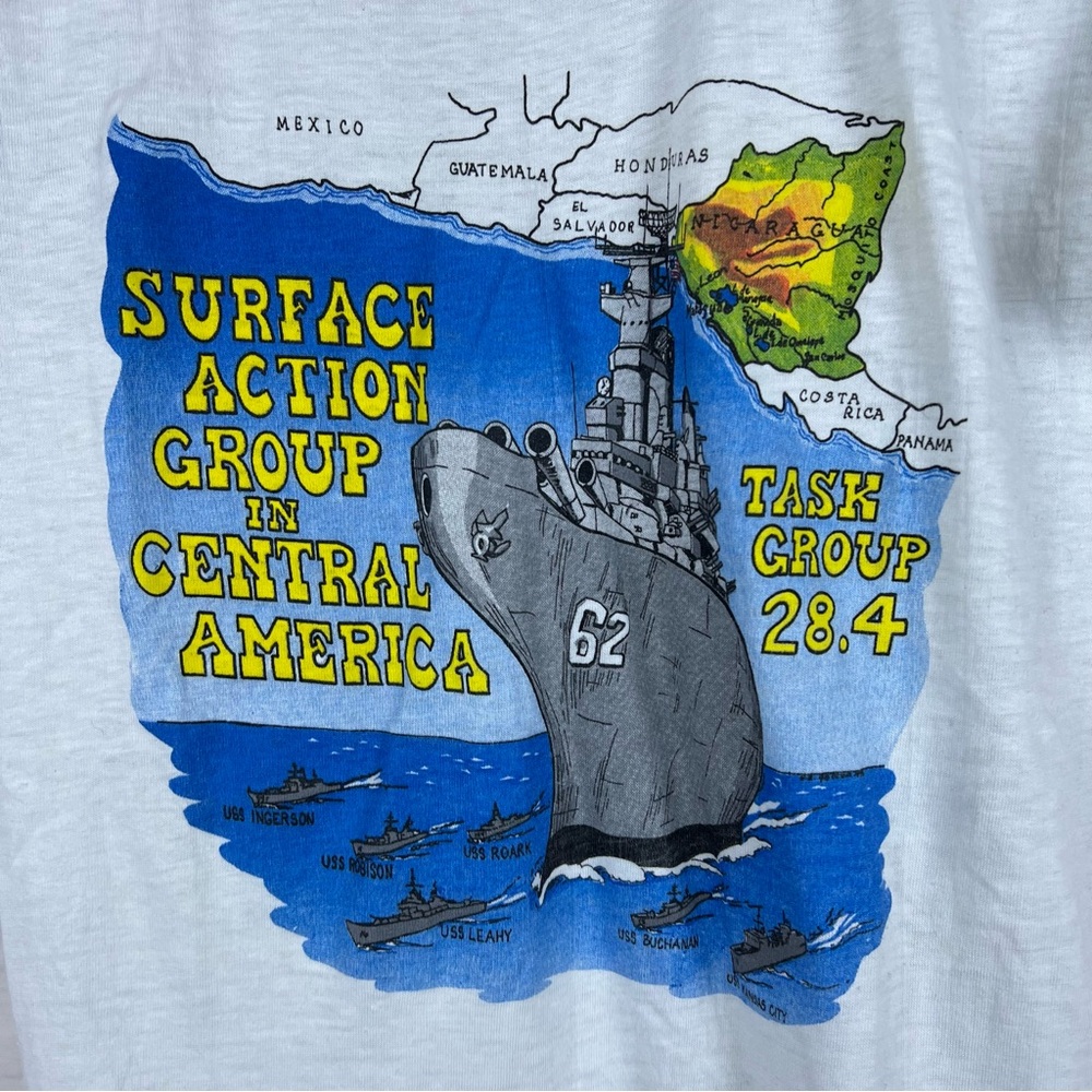 Vintage 80s US Navy Surface Action Group Ringer T-Shirt XS - Picture 3 of 4